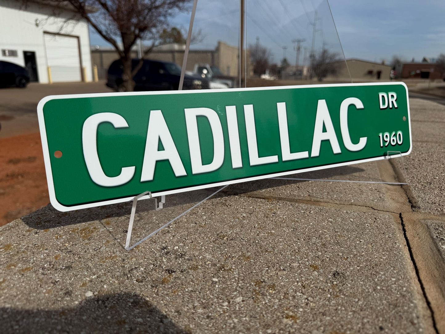 Custom made Cadillac street sign featuring bold lettering and a sleek design. Perfect for Cadillac fans, car enthusiasts, or unique garage decor. Durable, high-quality custom Cadillac sign, car lover gift, automotive decor, personalized street sign