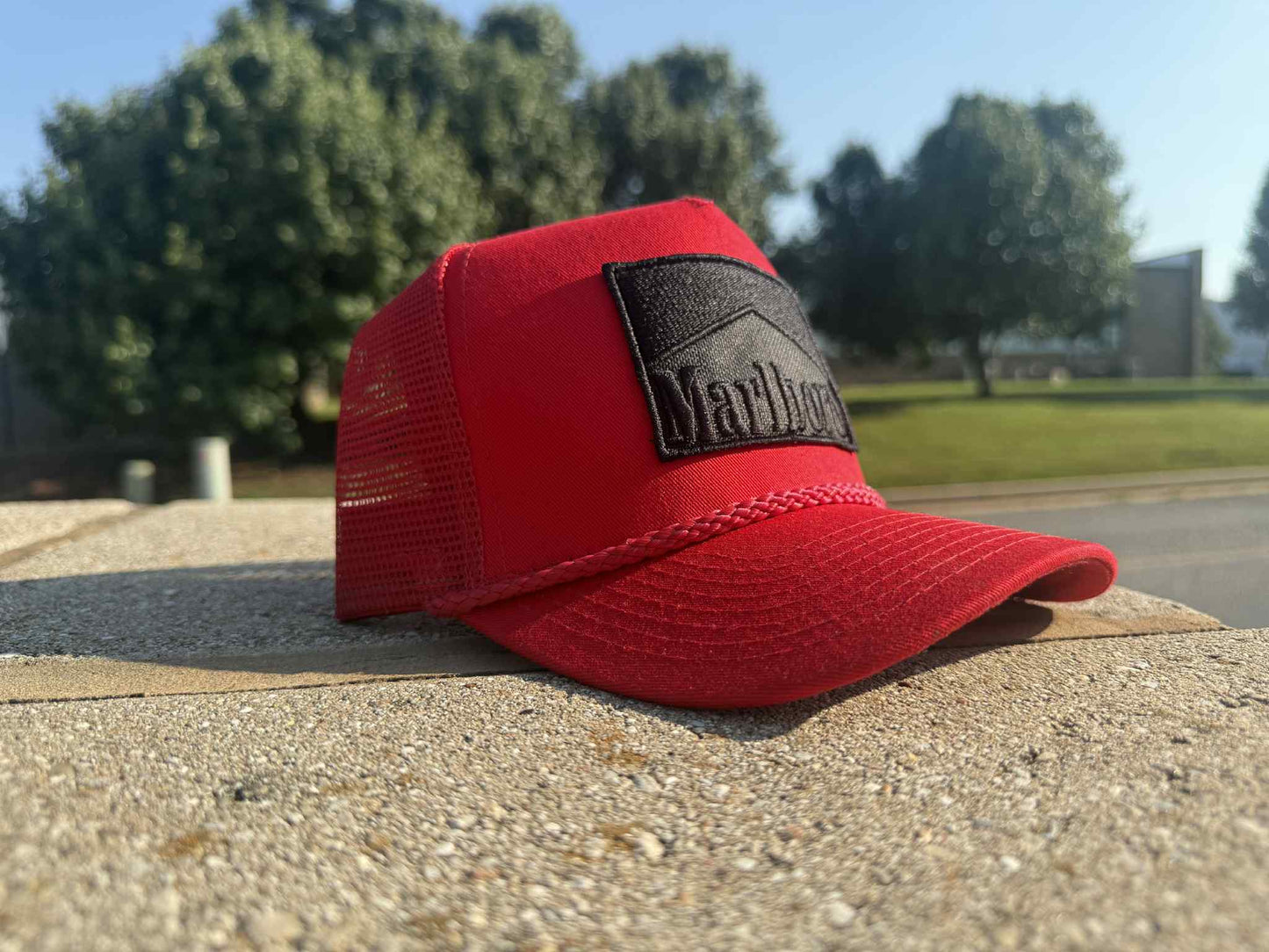 Products Vintage Marlboro cigarette patch TRUCK ROPE snap back BLACK OUT #1