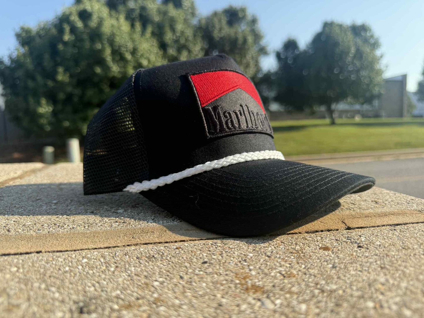 Products Vintage Marlboro cigarette patch TRUCK ROPE snap back BLACK OUT #2