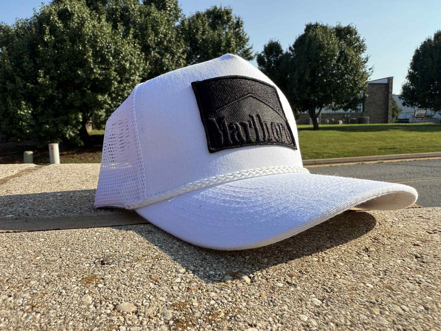 Products Vintage Marlboro cigarette patch TRUCK ROPE snap back BLACK OUT #1