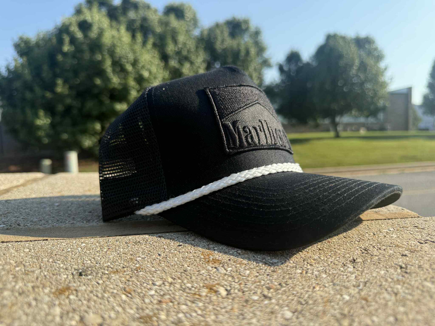 Products Vintage Marlboro cigarette patch TRUCK ROPE snap back BLACK OUT #1