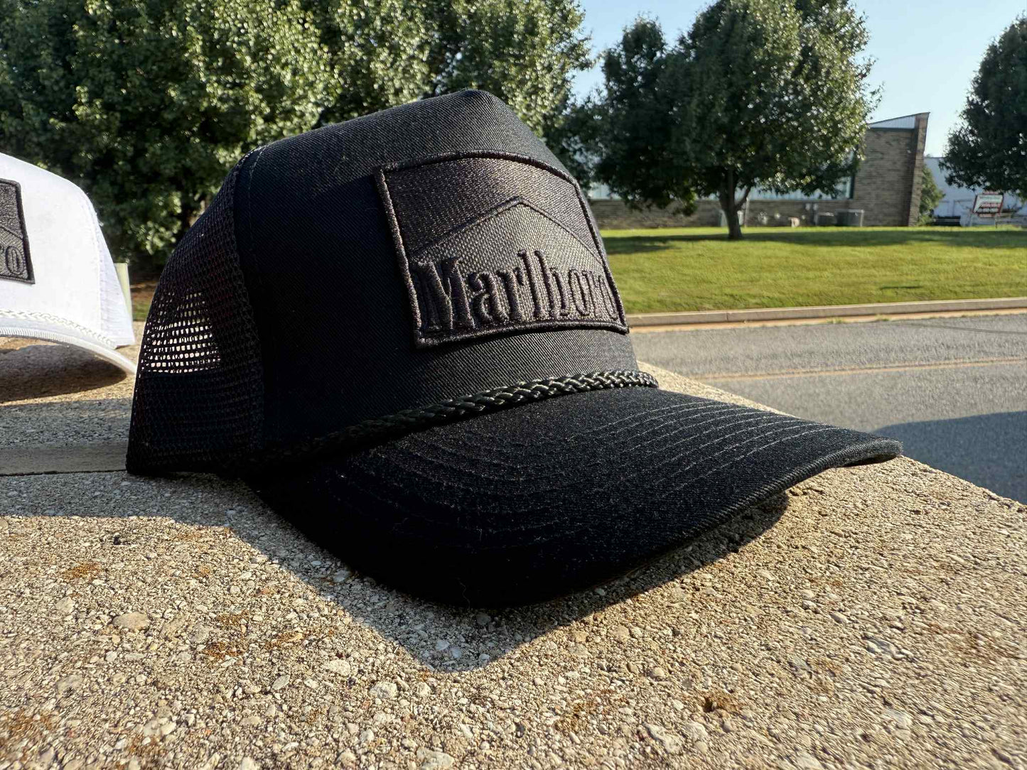 Products Vintage Marlboro cigarette patch TRUCK ROPE snap back BLACK OUT #1