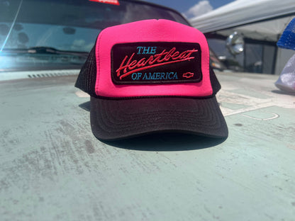 Vintage Chevy Heartbeat of America Neon Snapback Trucker Hat - Foam Mesh Cap with Vibrant Colors - Perfect Gift for Chevy Fans