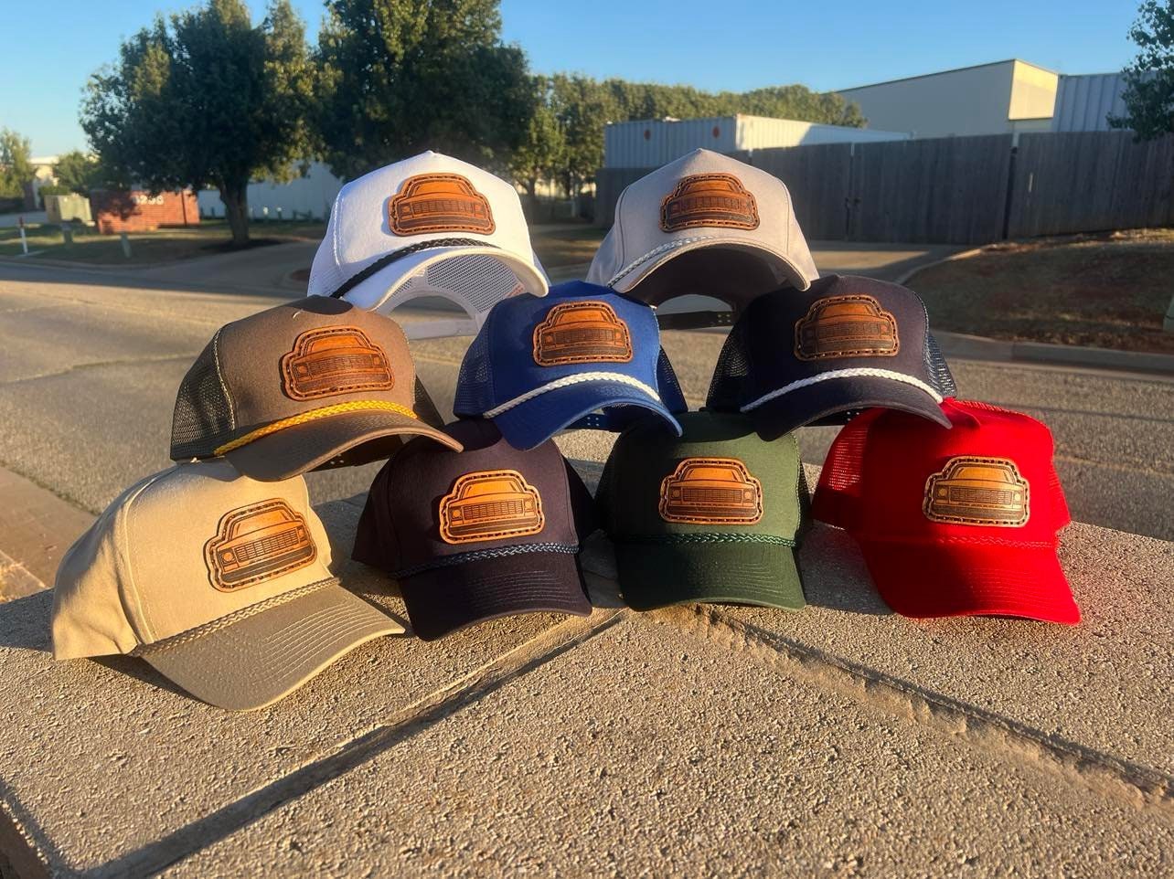 Vintage Leather SQUAREBODY Snapback Hat with Rope and Engraved Patch Chevy GMC Truck Multiple Colors