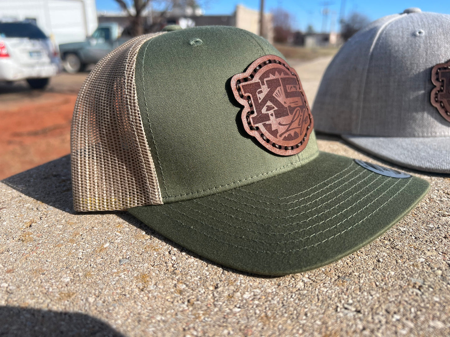 Dark Leather Patch Chevy GMC K5 Blazer Jimmy Silverado Mesh Trucker Hat - Handmade in Oklahoma - Customizable Perfect for Truck Enthusiasts