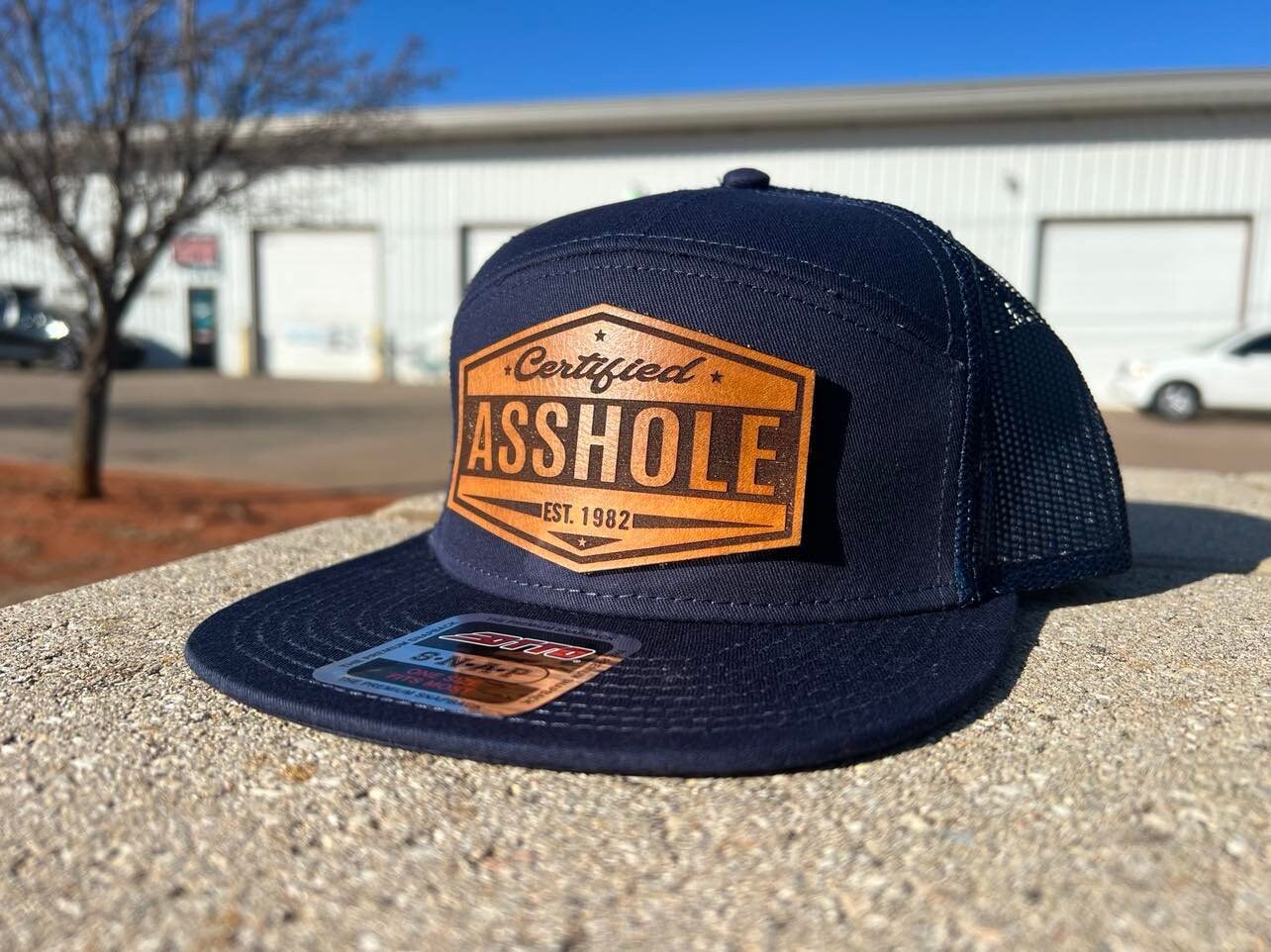 Certified ASSHOLE leather patch flat bill custom hat