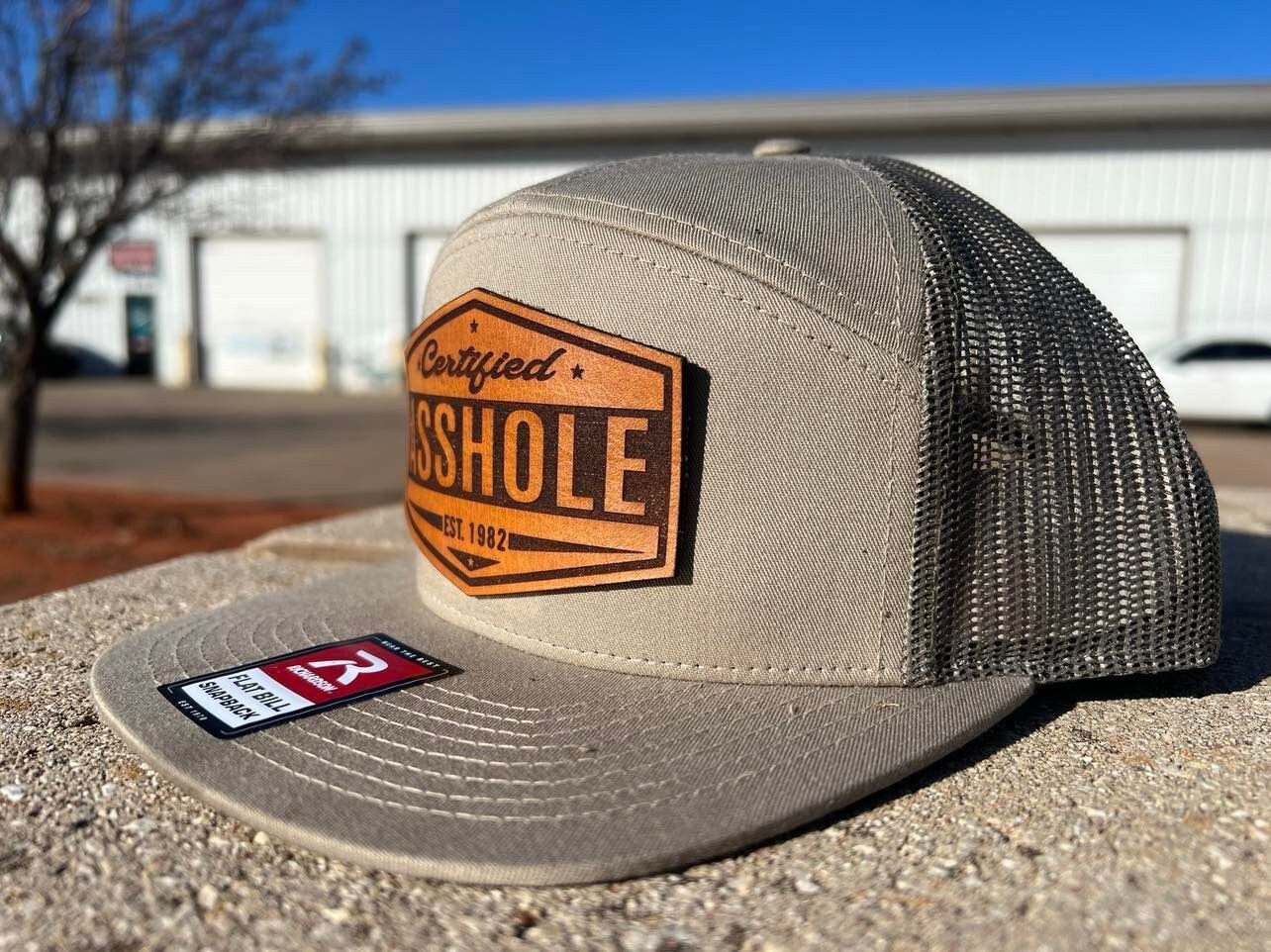 Certified ASSHOLE leather patch flat bill custom hat