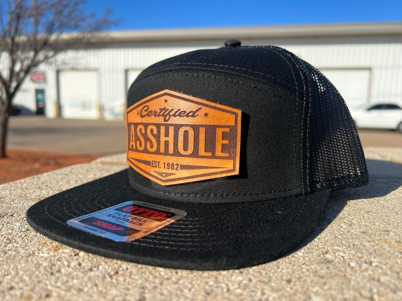 Certified ASSHOLE leather patch flat bill custom hat