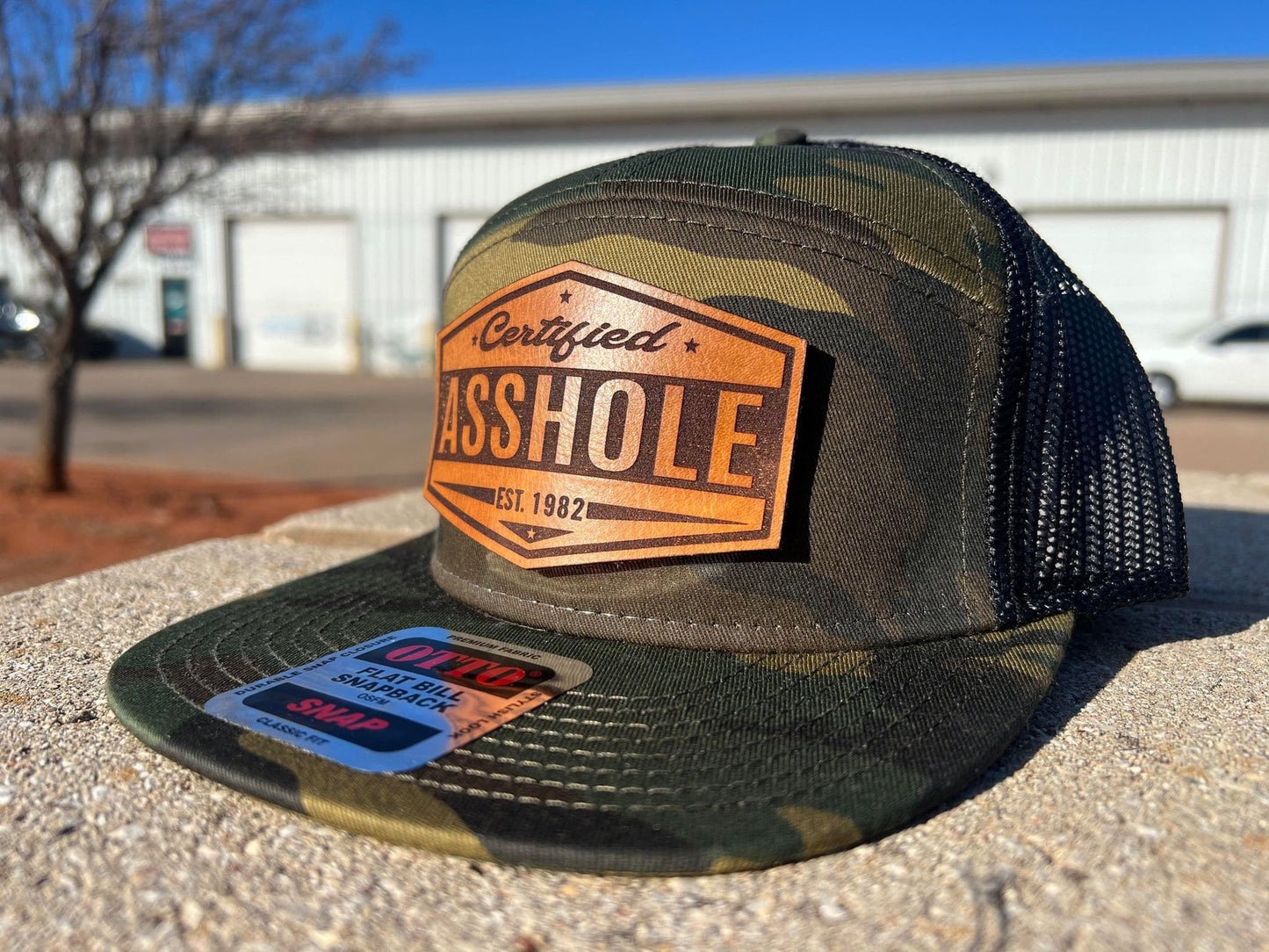 Certified ASSHOLE leather patch flat bill custom hat