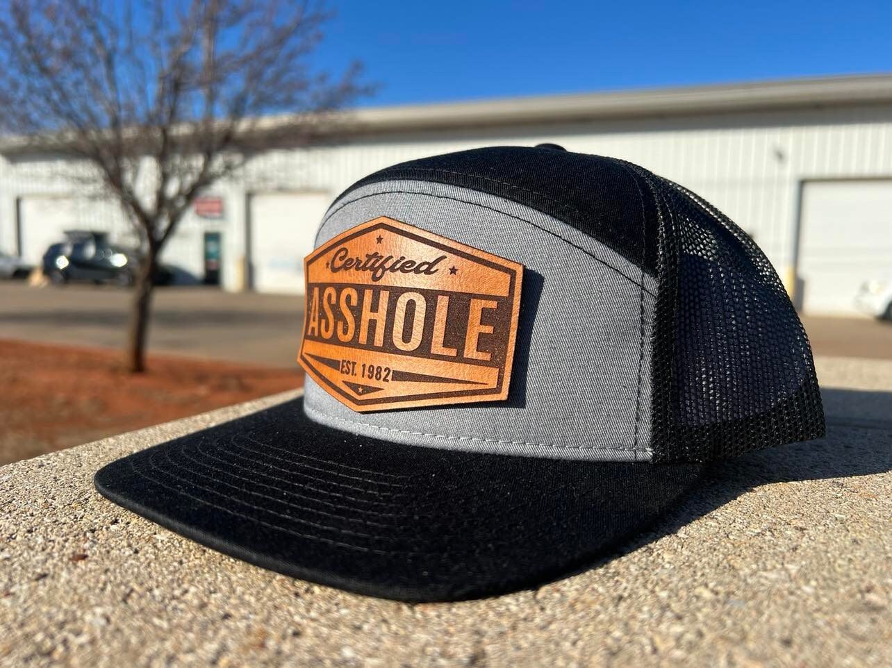 Certified ASSHOLE leather patch flat bill custom hat