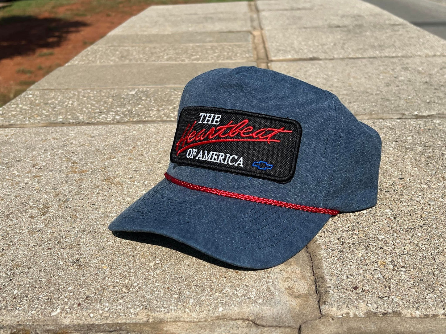 Vintage Chevrolet Heartbeat of America Rope Snapback Trucker Mesh Hat with Chevy Patch - Classic Chevy Truck Apparel for Men and Women