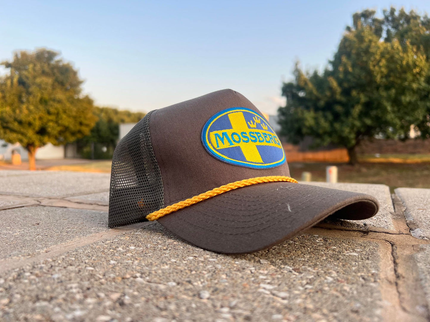Vintage MOSSBERG guns Rope Snapback Trucker Mesh Hat with Patch - Apparel for Men and Women