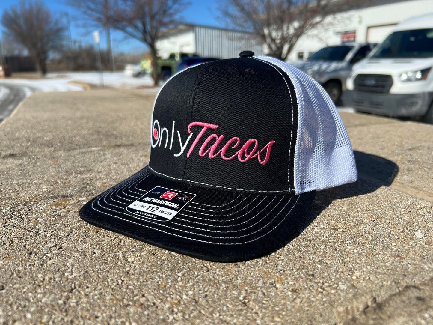 ONLY TACOS PINK snapback mesh trucker baseball hat richardson 112 Black and white Onlyfans inspired Baseball Cap