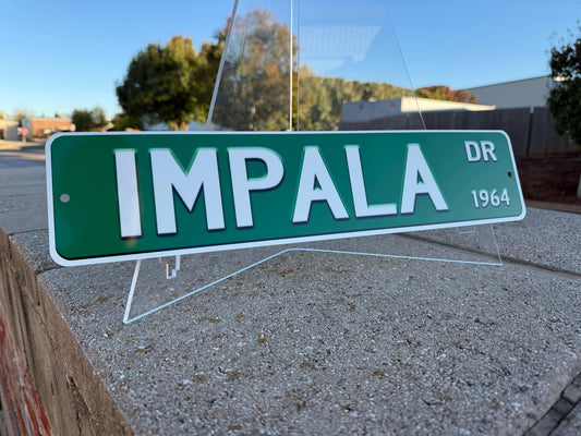 Custom Chevy Impala Street Sign - Choose Your Year & Postal Abbreviation - 18x4 Inches - Perfect for Chevy Man Cave Garage