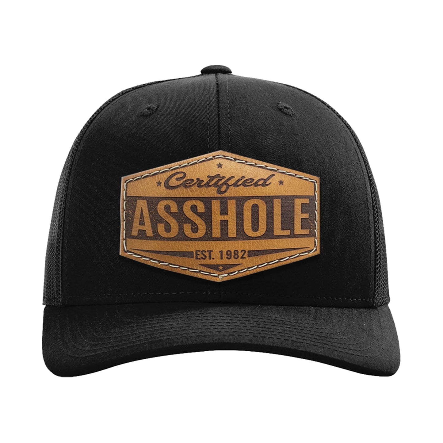 Certified Asshole Leather Patch Hat – Funny Trucker Cap – Richardson Style Snapback