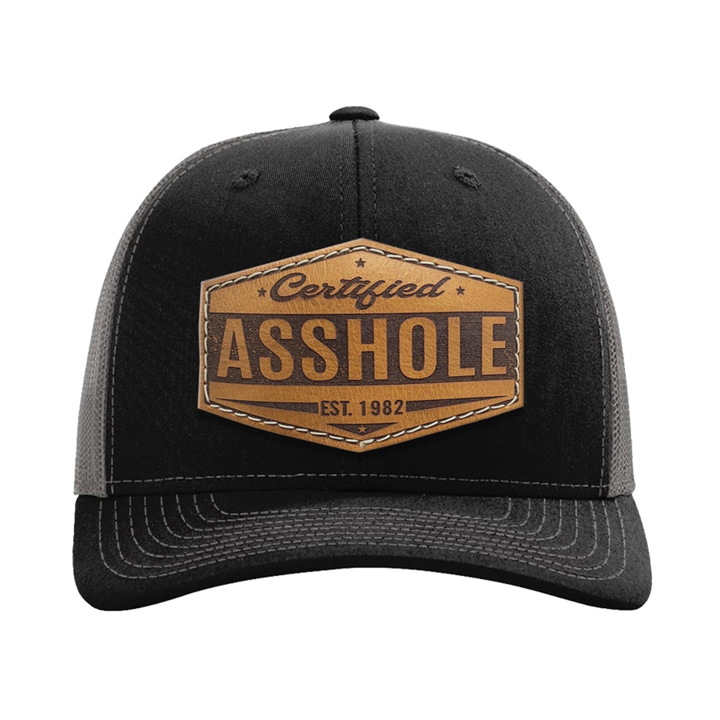 Certified Asshole Leather Patch Hat – Funny Trucker Cap – Richardson Style Snapback