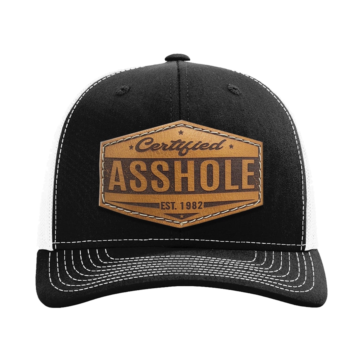 Certified Asshole Leather Patch Hat – Funny Trucker Cap – Richardson Style Snapback