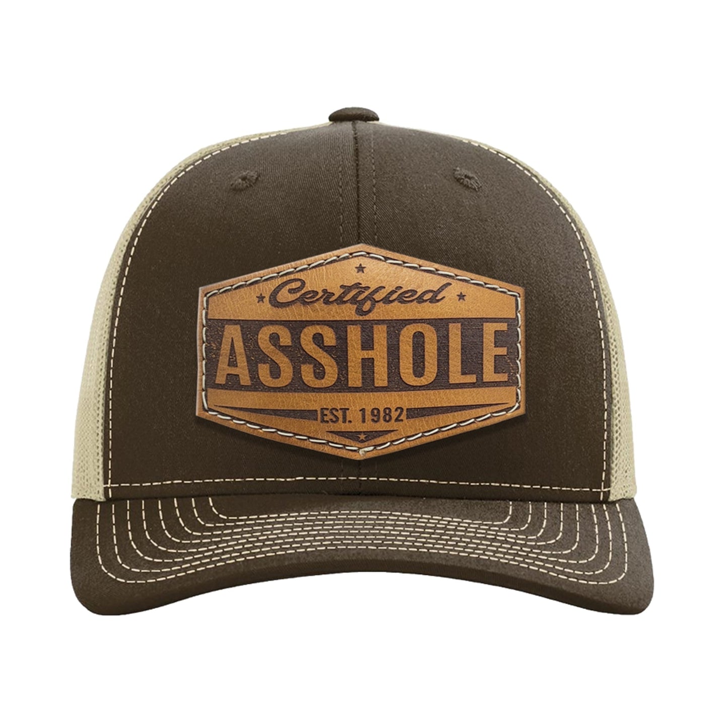 Certified Asshole Leather Patch Hat – Funny Trucker Cap – Richardson Style Snapback