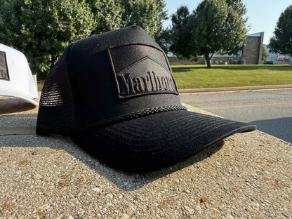 Products Vintage Marlboro cigarette patch TRUCK ROPE snap back BLACK OUT #1