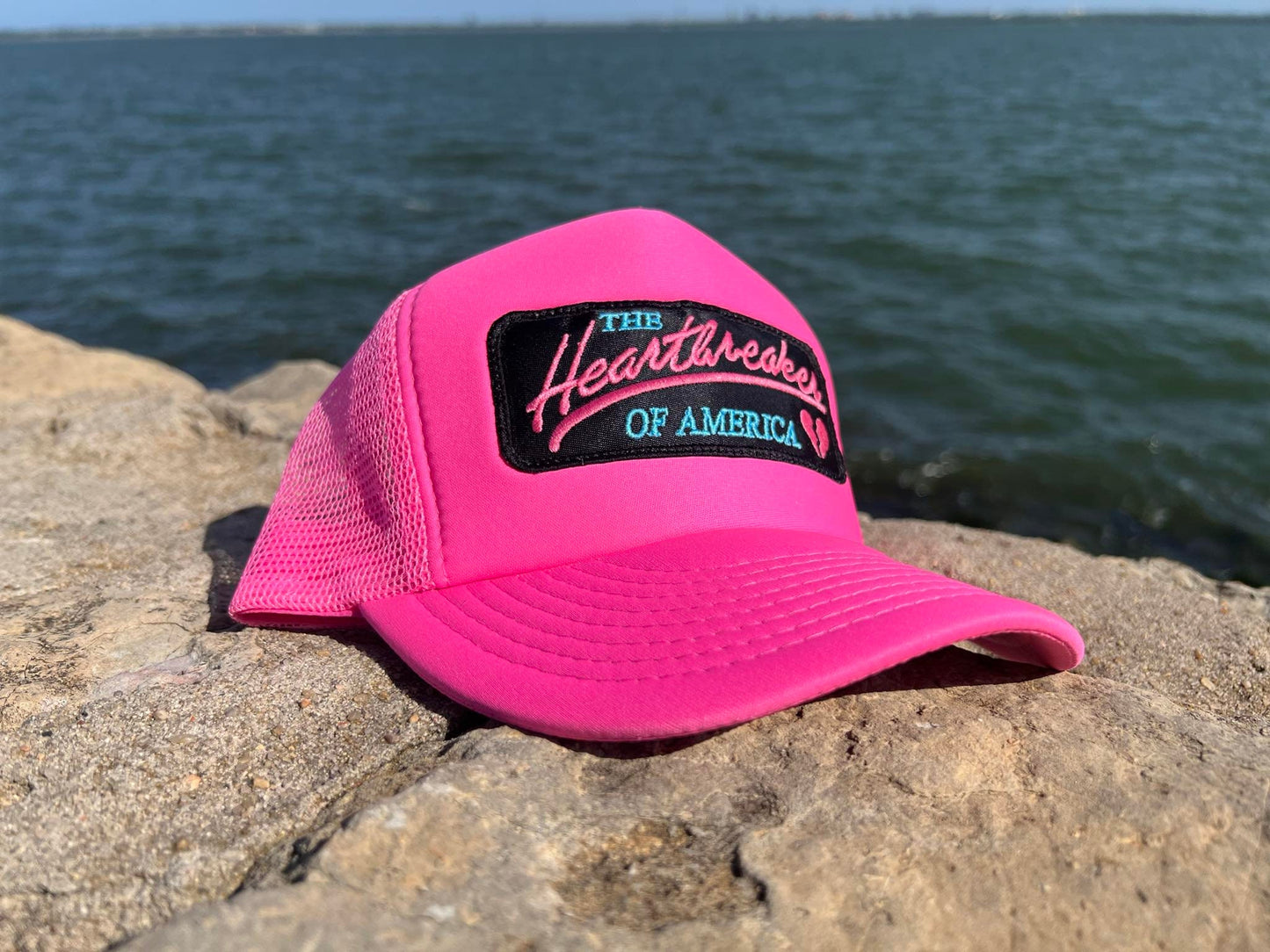Vintage PINK HEARTBREAKER of America Foam Snapback Trucker Mesh Hat with Chevy inspired patch Classic Truck Apparel for Men and Women