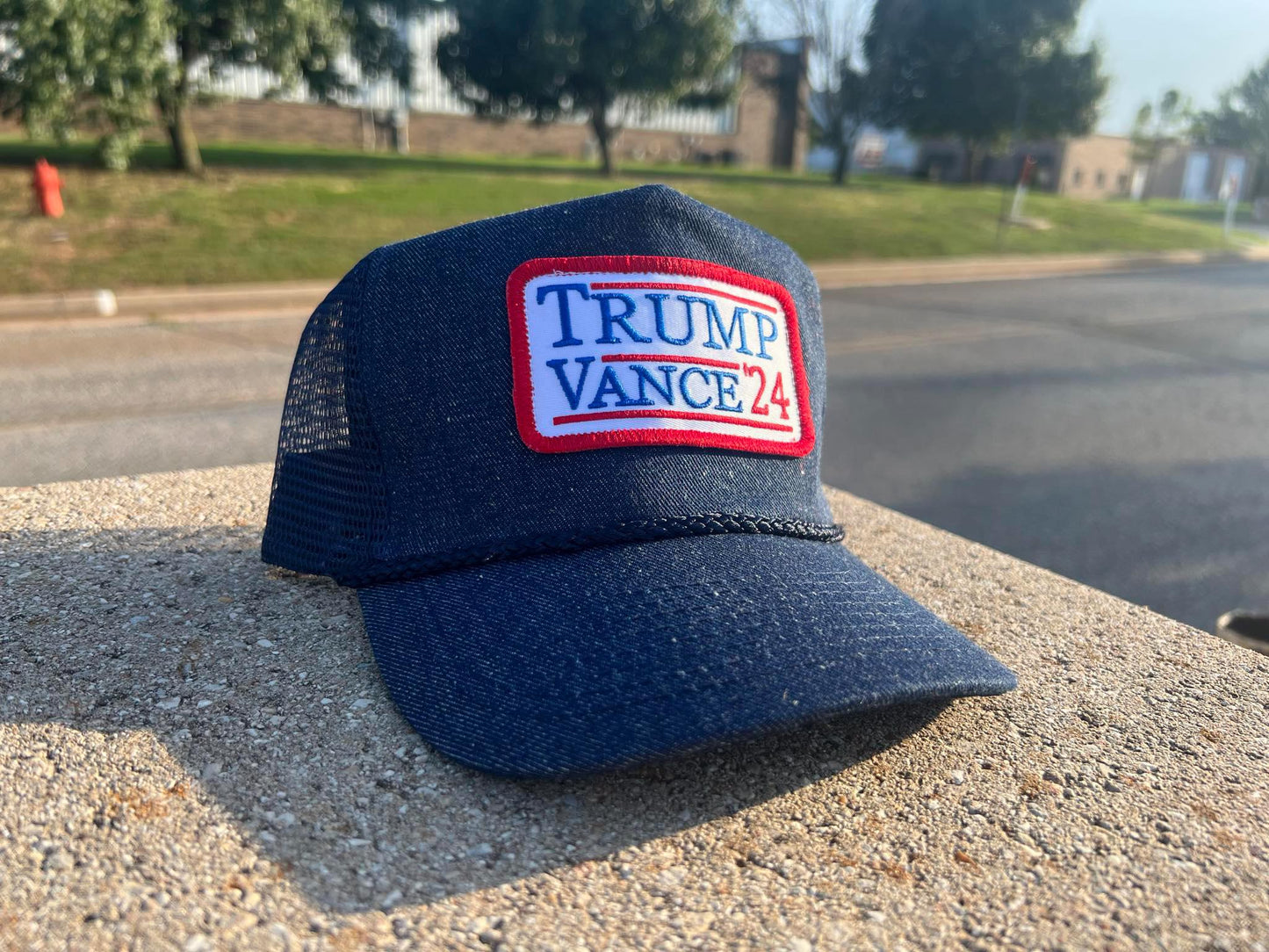Trump Vance for President 2024 vintage rope style trucker hat with embroidery patch