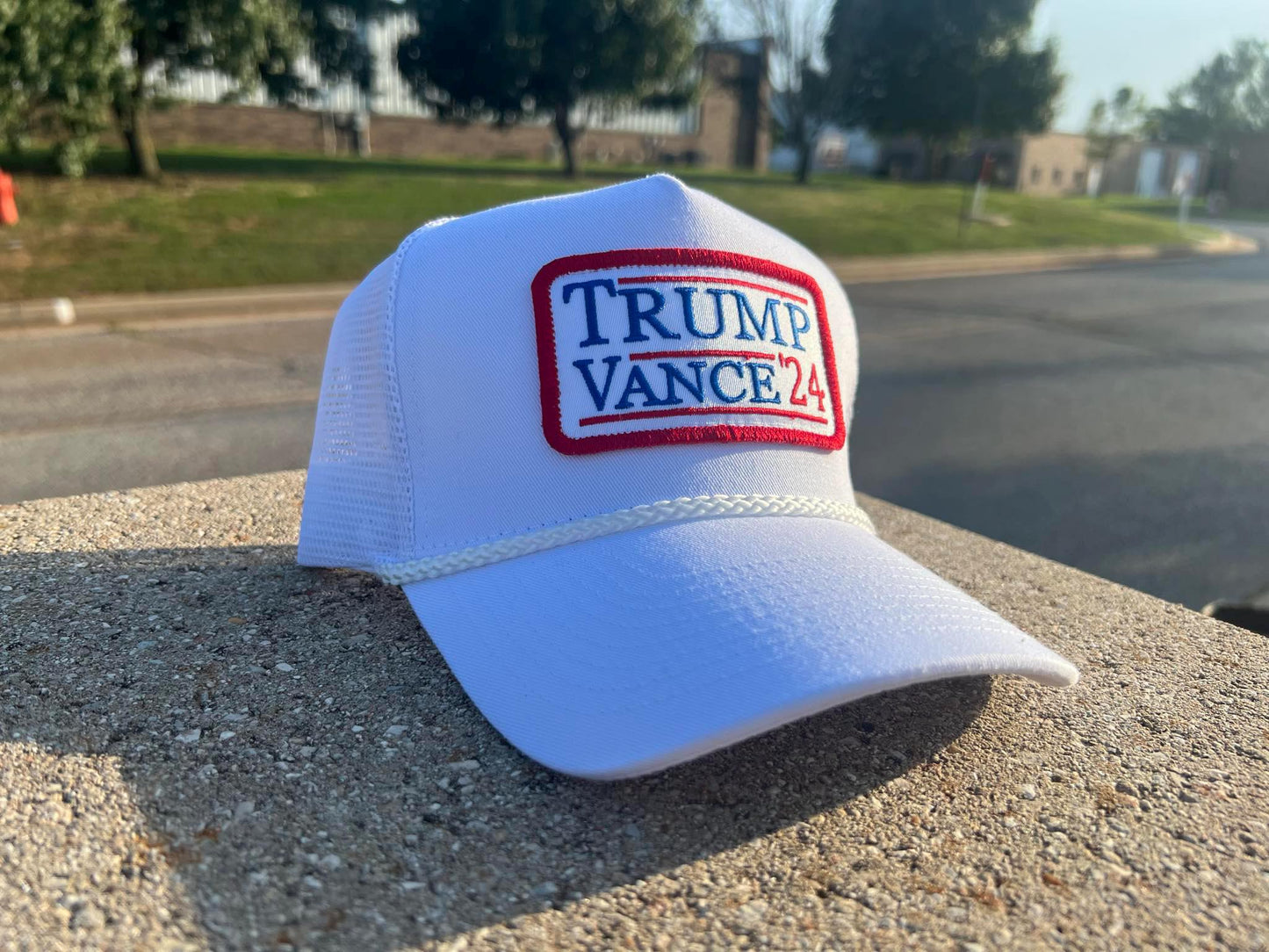 Trump Vance for President 2024 vintage rope style trucker hat with embroidery patch