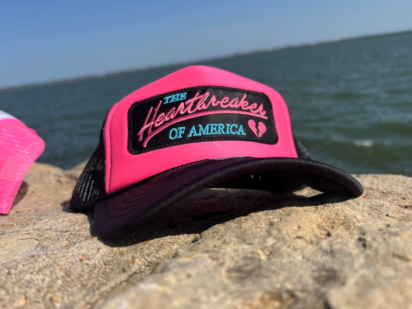 Vintage PINK HEARTBREAKER of America Foam Snapback Trucker Mesh Hat with Chevy inspired patch Classic Truck Apparel for Men and Women