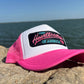 Vintage PINK HEARTBREAKER of America Foam Snapback Trucker Mesh Hat with Chevy inspired patch Classic Truck Apparel for Men and Women