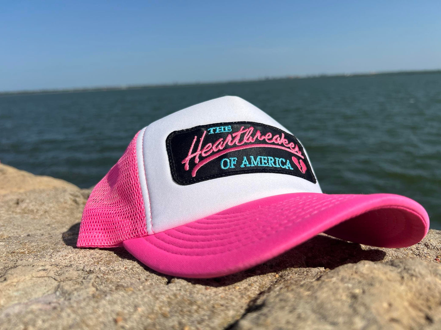 Vintage PINK HEARTBREAKER of America Foam Snapback Trucker Mesh Hat with Chevy inspired patch Classic Truck Apparel for Men and Women
