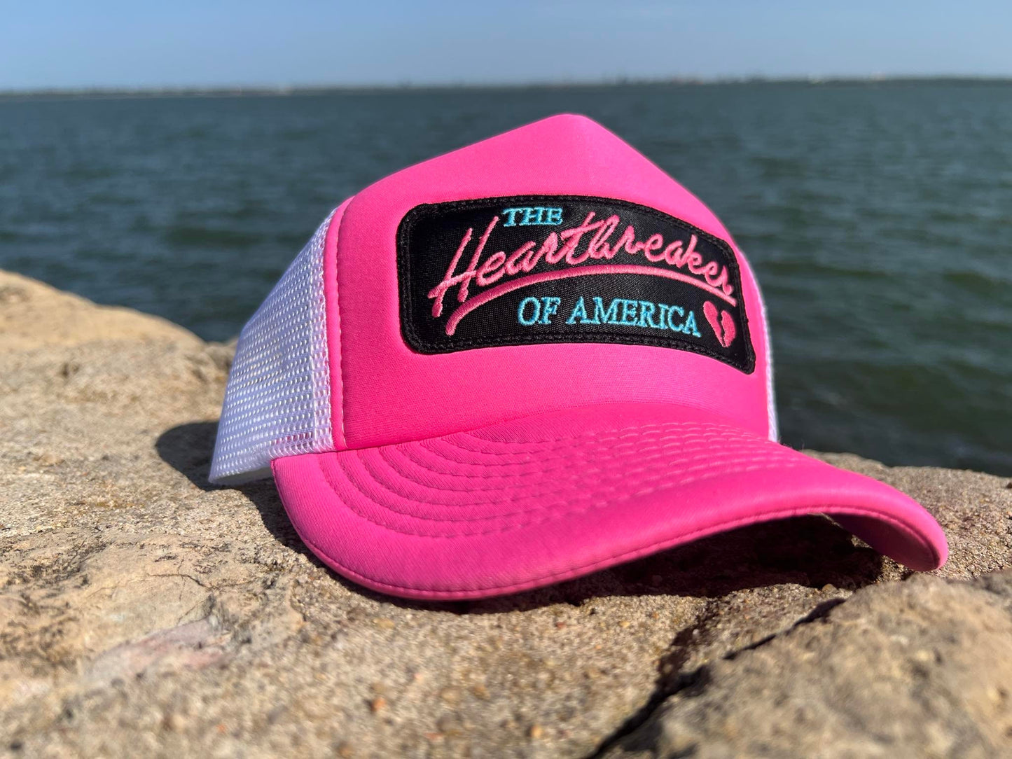 Vintage PINK HEARTBREAKER of America Foam Snapback Trucker Mesh Hat with Chevy inspired patch Classic Truck Apparel for Men and Women
