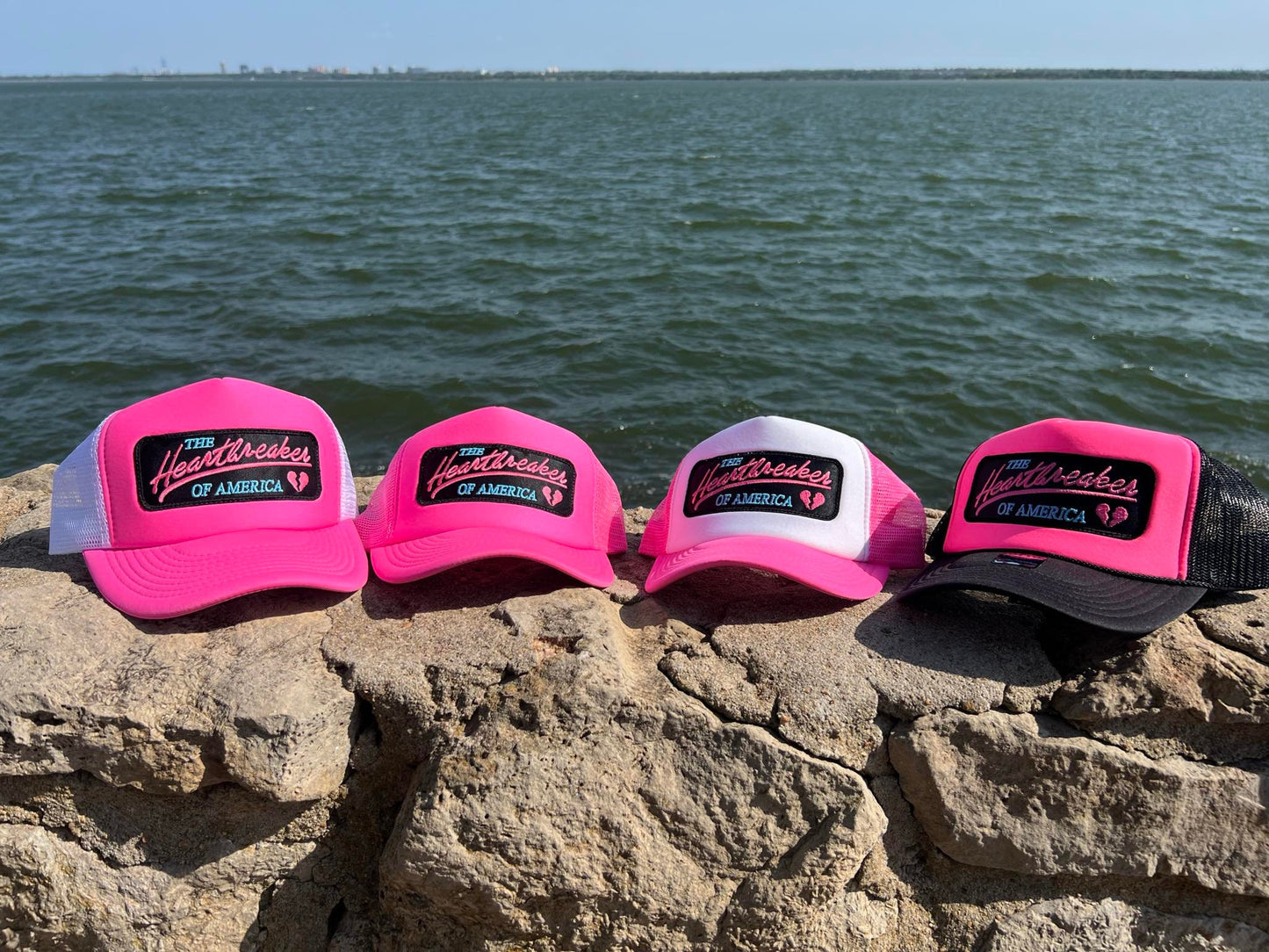 Vintage PINK HEARTBREAKER of America Foam Snapback Trucker Mesh Hat with Chevy inspired patch Classic Truck Apparel for Men and Women