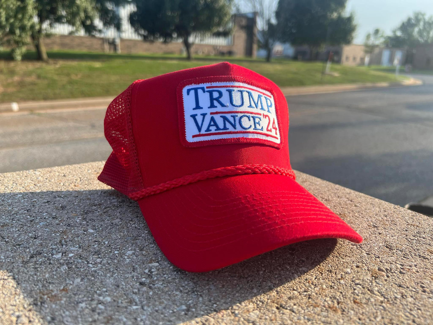 Trump Vance for President 2024 vintage rope style trucker hat with embroidery patch