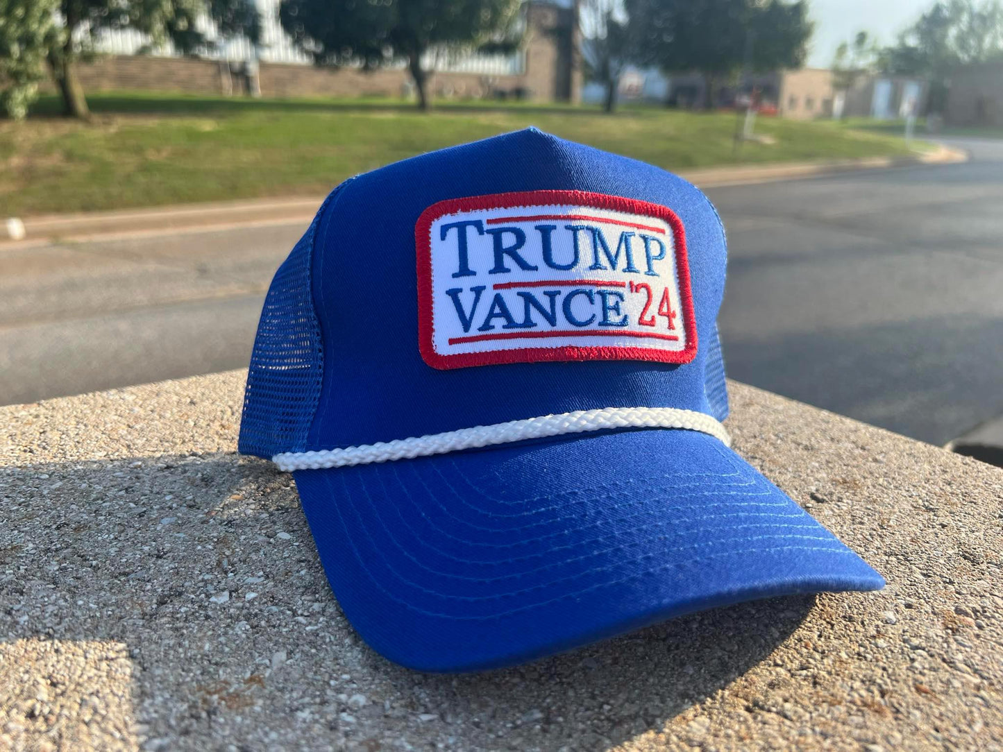 Trump Vance for President 2024 vintage rope style trucker hat with embroidery patch