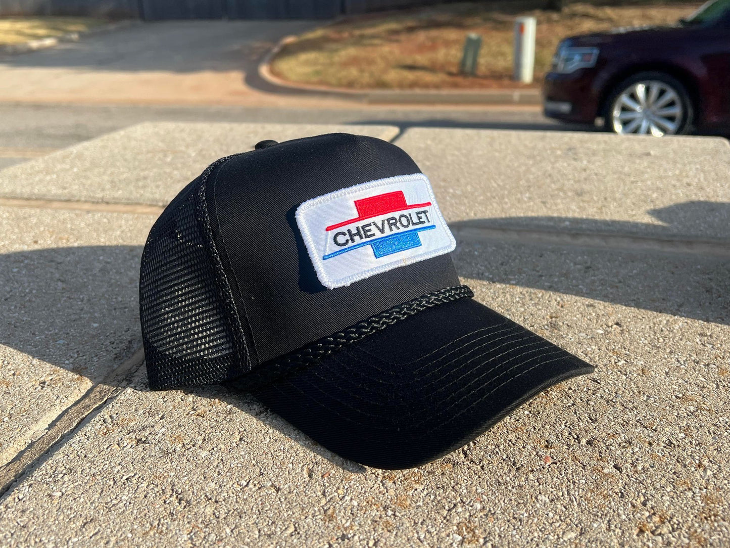 Vintage Chevrolet Rope Snapback Trucker Mesh Hat with Chevy Patch - Classic Chevy Truck Apparel for Men and Women