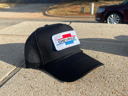 Vintage Chevrolet Rope Snapback Trucker Mesh Hat with Chevy Patch - Classic Chevy Truck Apparel for Men and Women