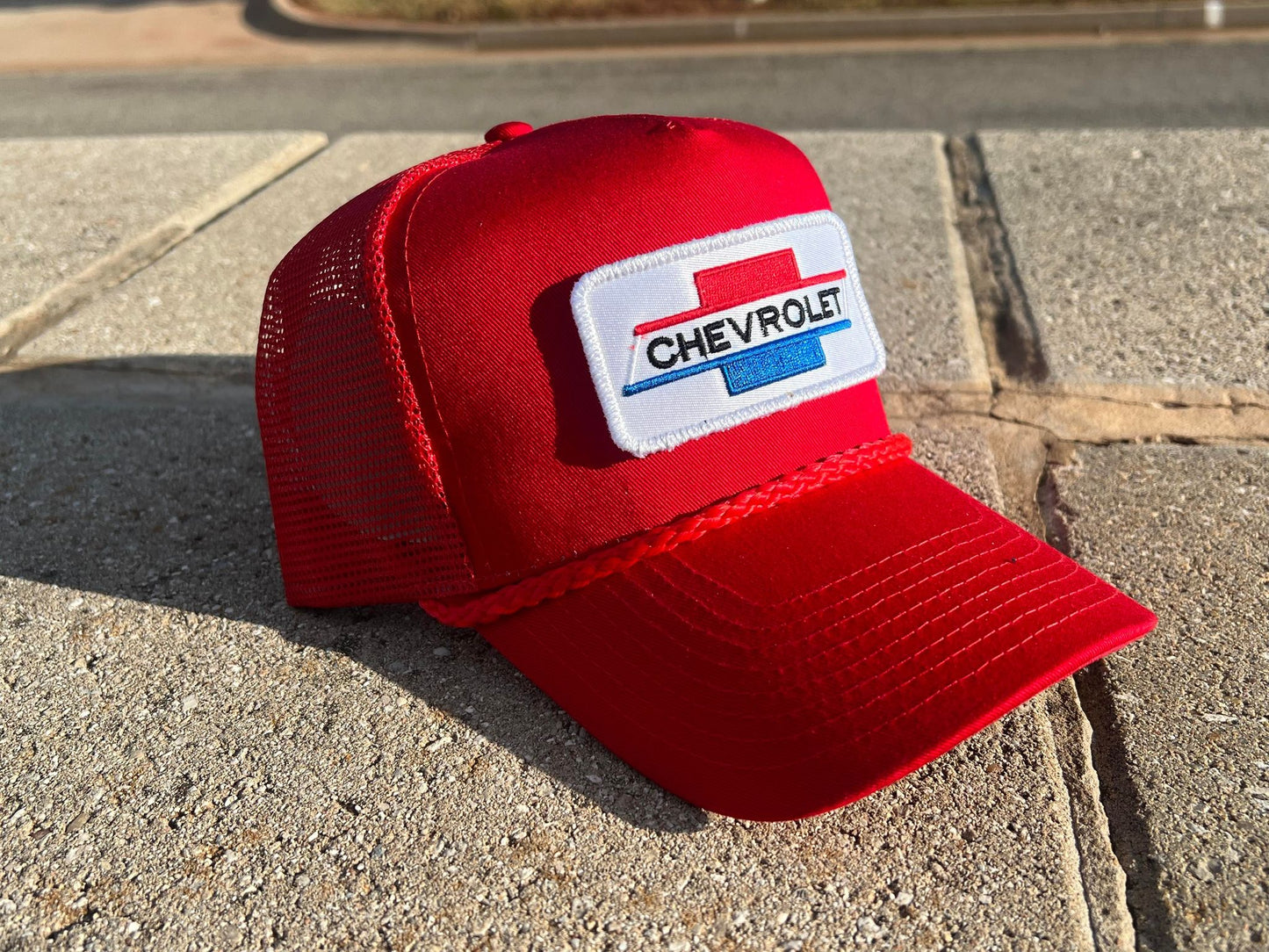 Vintage Chevrolet Rope Snapback Trucker Mesh Hat with Chevy Patch - Classic Chevy Truck Apparel for Men and Women