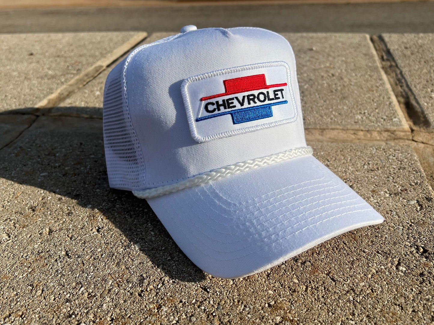 Vintage Chevrolet Rope Snapback Trucker Mesh Hat with Chevy Patch - Classic Chevy Truck Apparel for Men and Women