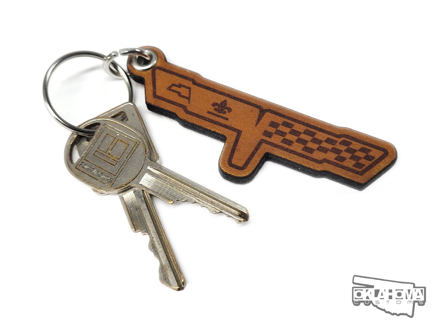 1981 Corvette Emblem Leather Keychain | Handmade in USA | Wheat Dye | Oklahoma Customs