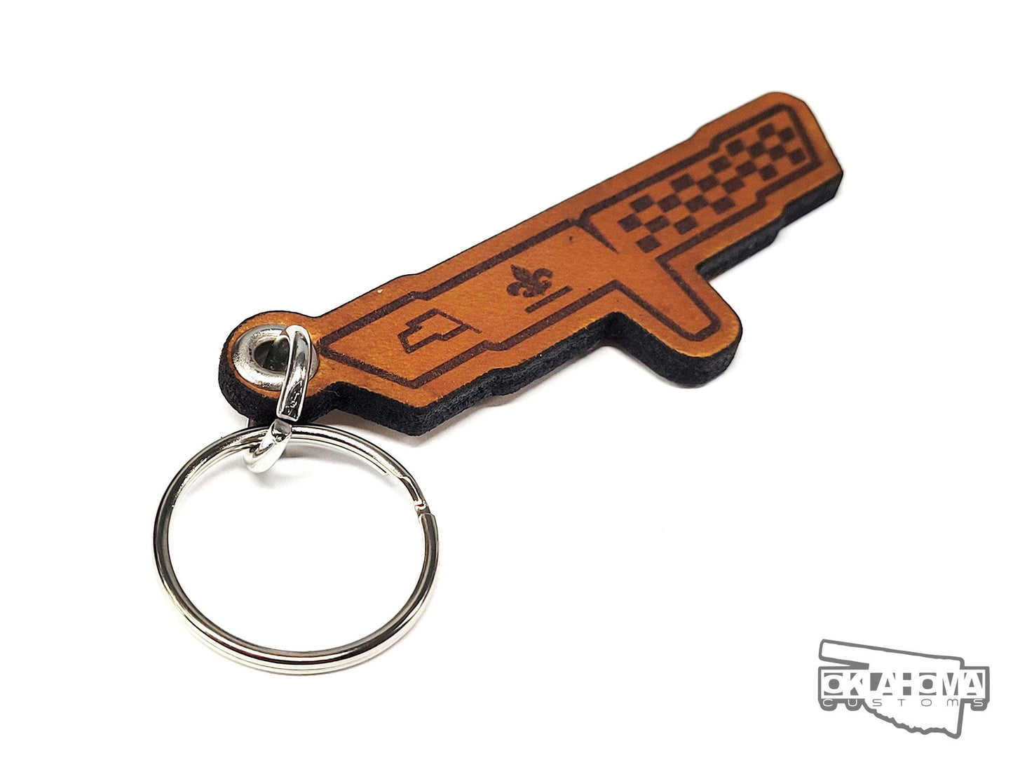 1981 Corvette Emblem Leather Keychain | Handmade in USA | Wheat Dye | Oklahoma Customs