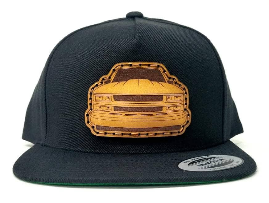 Hand-Sewn Leather Chevy OBS Snapback Flat Bill Hat - Oklahoma Customs Designed - Authentic Chevy Patch - Wool Blend Hat