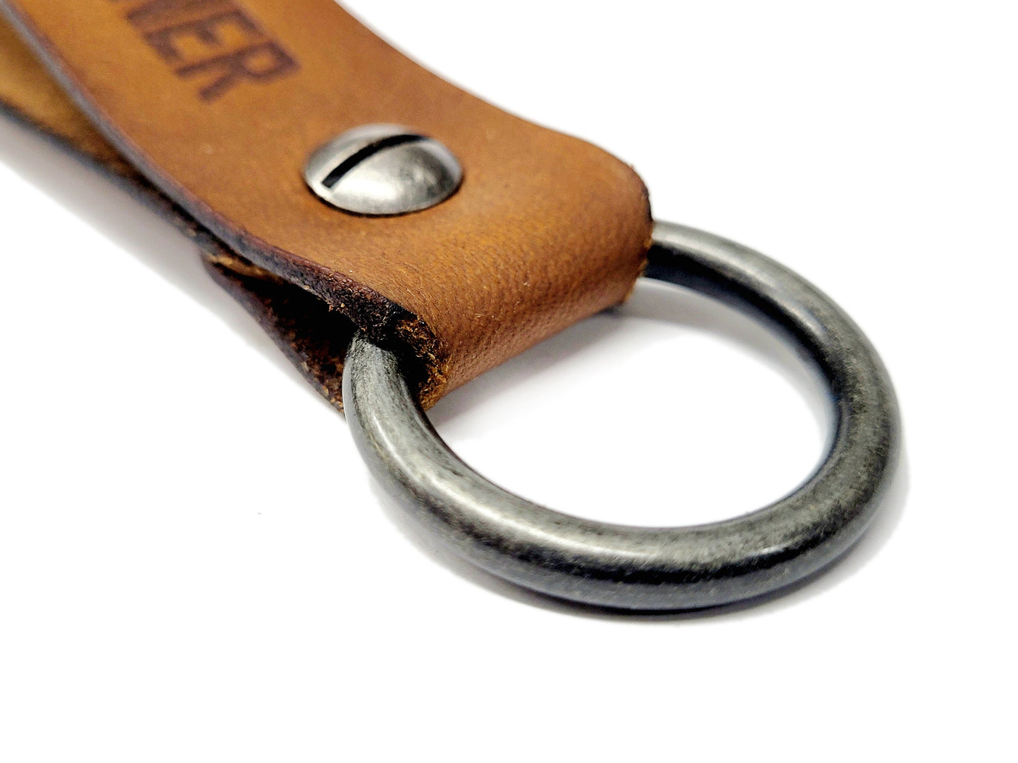 Oklahoma Sooners Boomer Sooner Leather Keychain | Handmade | Veg Tan Leather | Antique Nickel O Ring