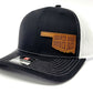 Natural Leather Patch Sooner Born Sooner Bred Oklahoma Trucker Hat | Handmade in Oklahoma City USA | Mesh Black Snapback Cap