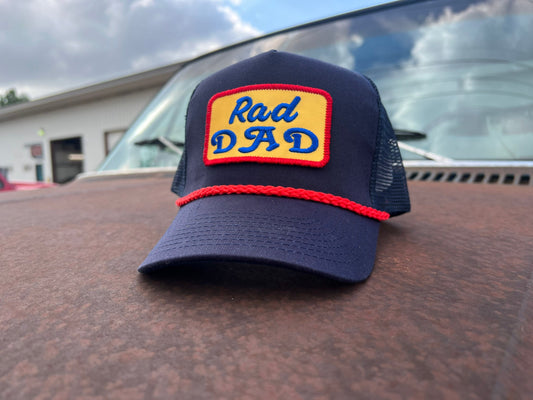 Vintage RAD DAD ROOT Beer Patch Rope Trucker Snap Back Hat - Breathable Mesh - Perfect for Dad Jokes