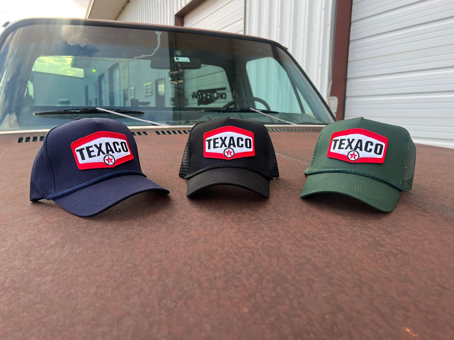 Vintage TEXACO Patch Rope Style Snap Back Trucker Hat - Retro Americana Advertising Cap - Mesh Material - One Size Fits All - 3 Colors