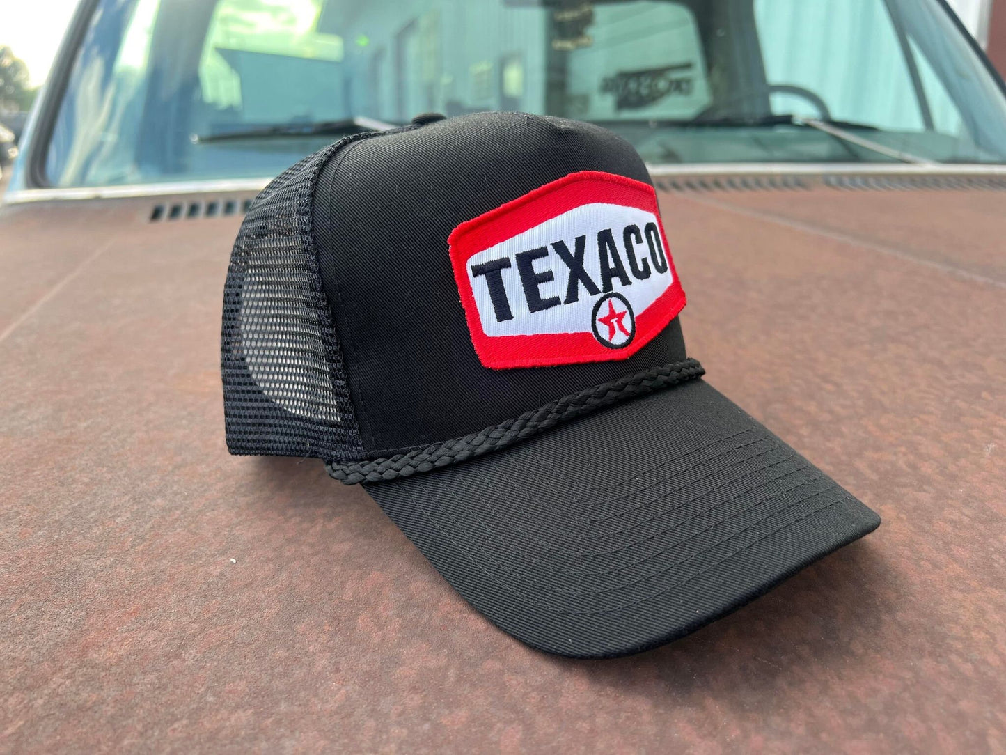 Vintage TEXACO Patch Rope Style Snap Back Trucker Hat - Retro Americana Advertising Cap - Mesh Material - One Size Fits All - 3 Colors