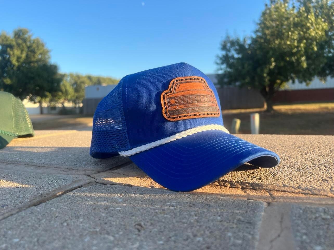 Vintage Leather SQUAREBODY Snapback Hat with Rope and Engraved Patch | Chevy GMC Truck | Multiple Colors