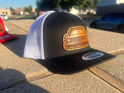 Leather Patch Chevy Round Eye Silverado Trucker Hat - Olympia Blend Vintage Style, Unique Look, Snapback Closure - Perfect for Chevy Fans!