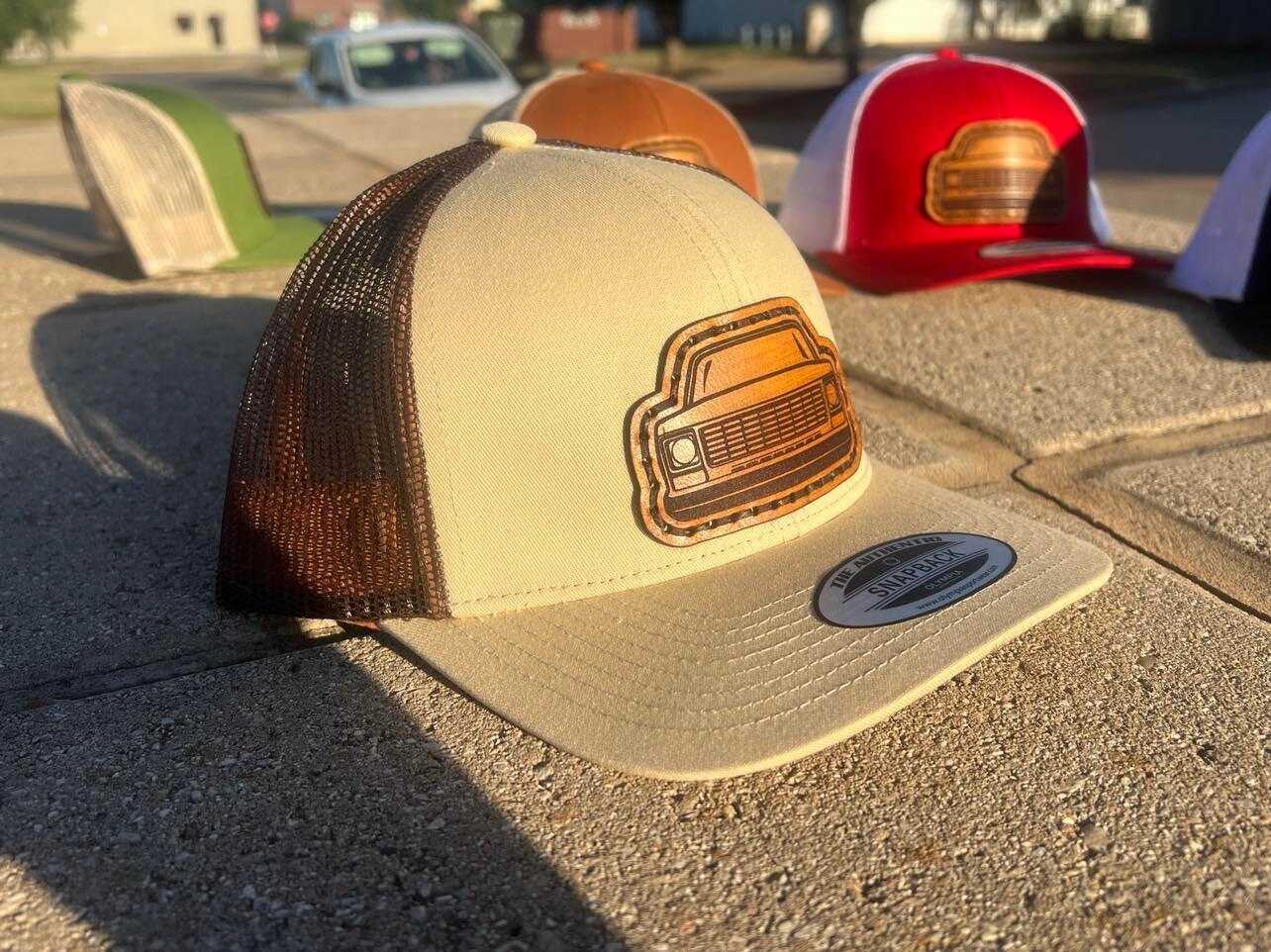 Leather Patch Chevy Round Eye Silverado Trucker Hat - Olympia Blend Vintage Style, Unique Look, Snapback Closure - Perfect for Chevy Fans!