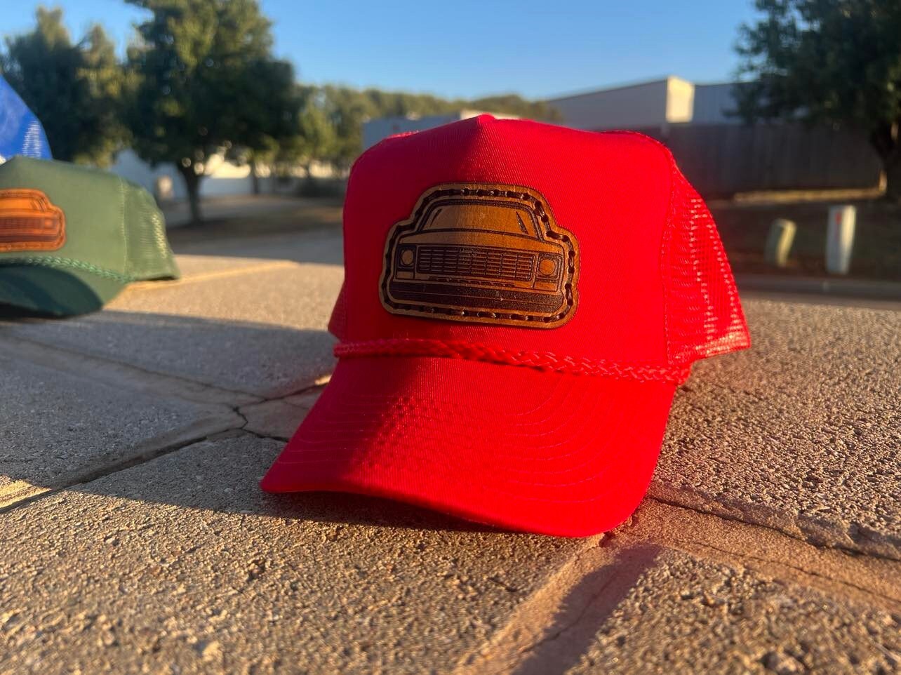 Vintage Leather SQUAREBODY Snapback Hat with Rope and Engraved Patch | Chevy GMC Truck | Multiple Colors