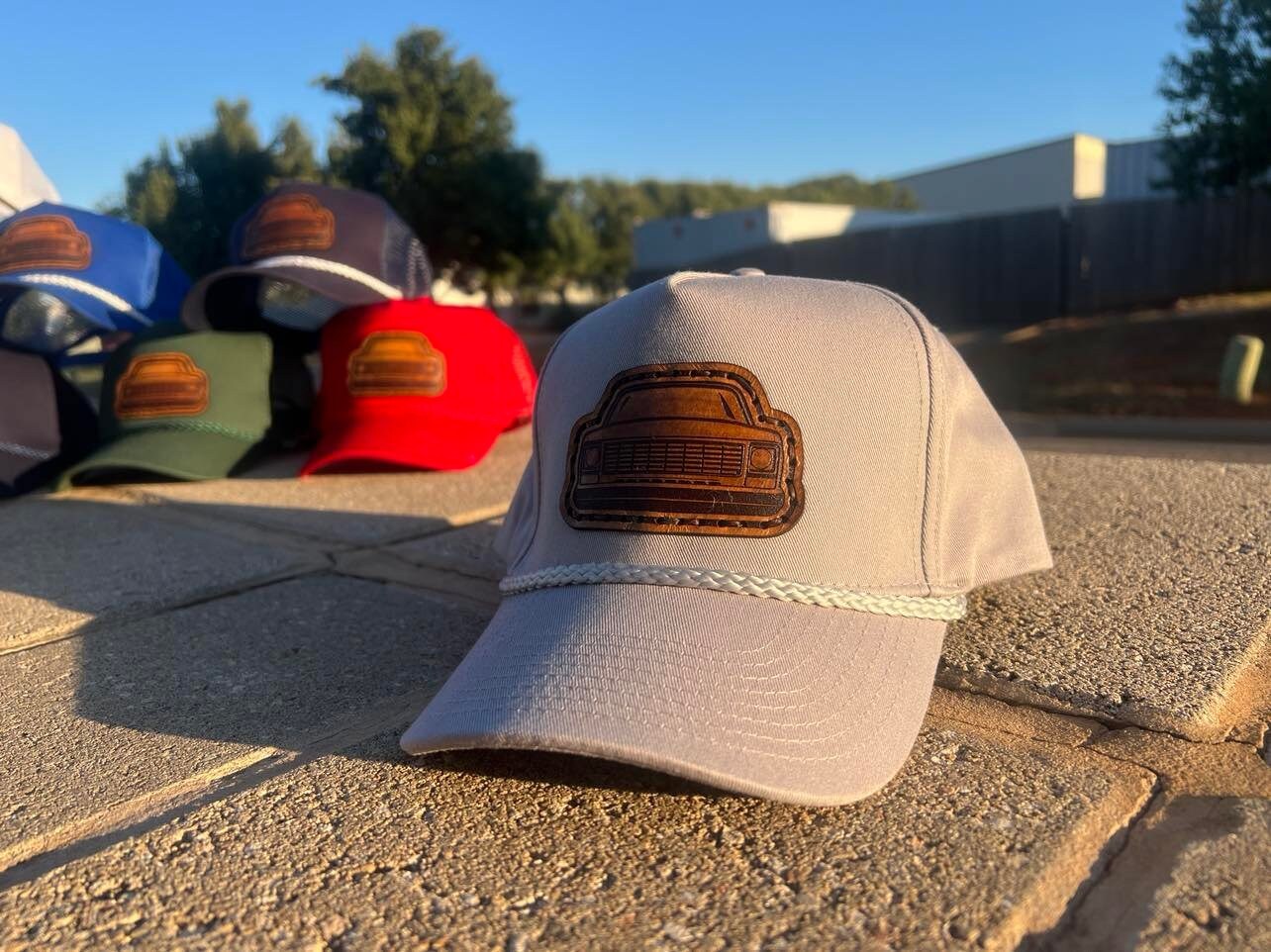 Vintage Leather SQUAREBODY Snapback Hat with Rope and Engraved Patch | Chevy GMC Truck | Multiple Colors